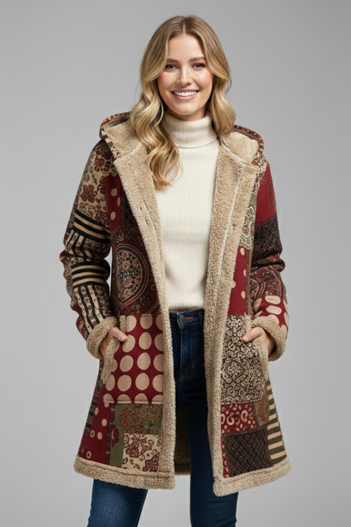 Women's Hooded Patchwork Overcoat with Zip Front | Winter Coat with Clean Silhouette for Everyday Wear | Size S-5XL