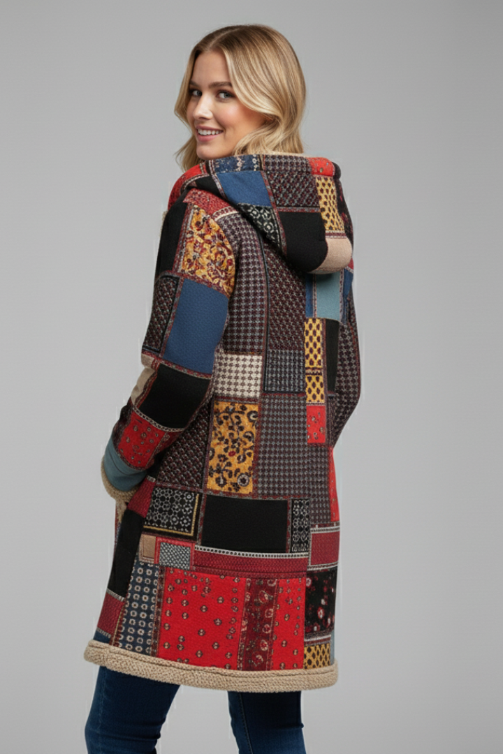 Women's Hooded Patchwork Overcoat with Zip Front | Winter Coat with Clean Silhouette for Everyday Wear | Size S-5XL