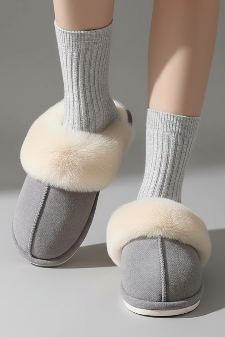 Women's Home Slippers with a Plush Lining | Rounded Closed Toe and a Flat Textured Outsole | 5 Colors