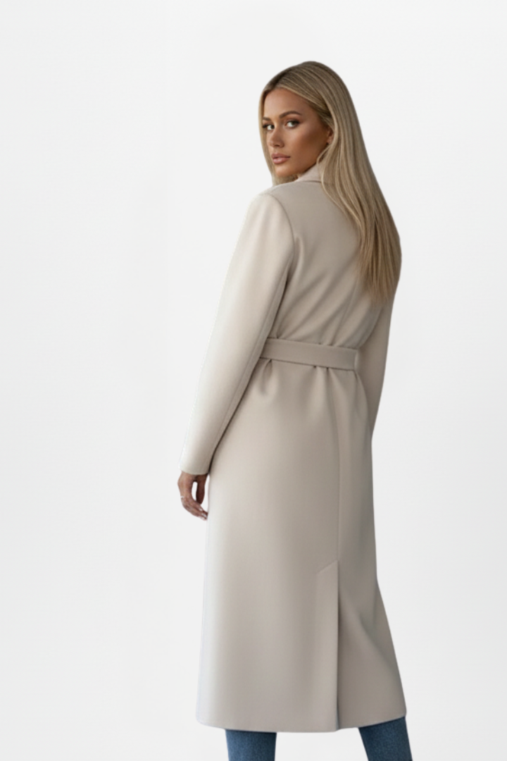 Women's Long Double Breasted Winter Coat with Belt | Clean Silhouette Overcoat for Everyday Wear | Size S-2XL