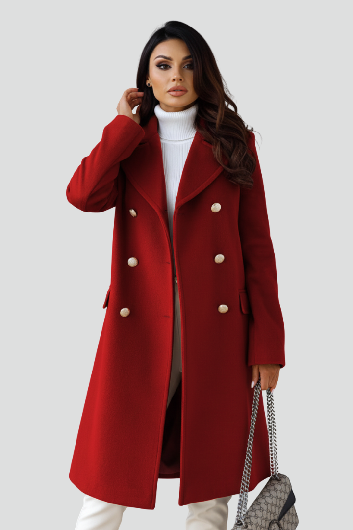 Women's Long Winter Coat with Double Button Front | Clean Silhouette Overcoat for Everyday Wear | Size S-3XL