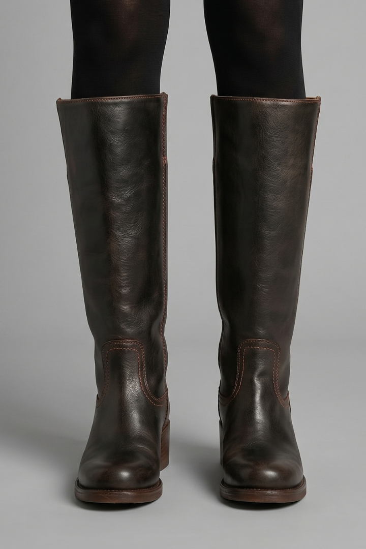 Women's Mid Calf Block Heel Boots with Round Toe for Fall | Pull-On Style with Stitched Panel Detail | Size 5-12