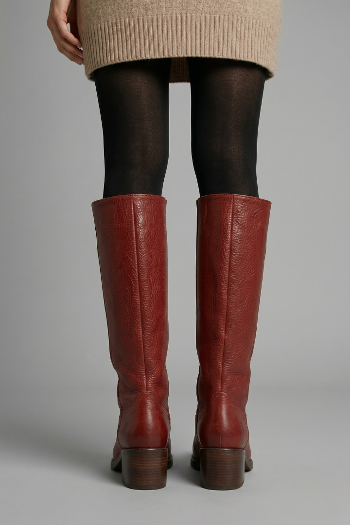 Women's Mid Calf Block Heel Boots with Round Toe for Fall | Pull-On Style with Stitched Panel Detail | Size 5-12