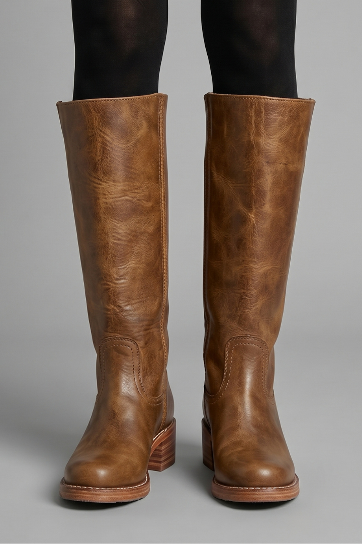 Women's Mid Calf Block Heel Boots with Round Toe for Fall | Pull-On Style with Stitched Panel Detail | Size 5-12