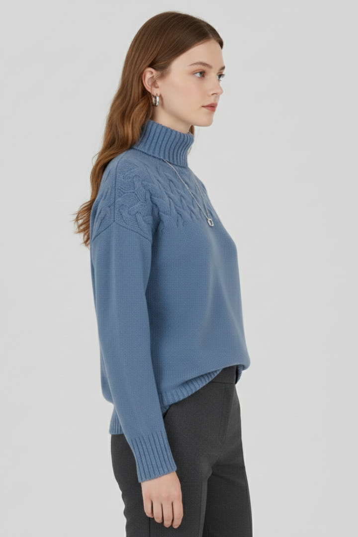 Women's Cable Knit Turtleneck Sweater with Ribbed Hem and Cuffs | Long Sleeve Textured Pullover | Size S-5XL