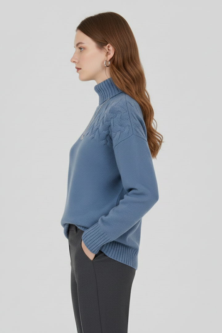 Women's Cable Knit Turtleneck Sweater with Ribbed Hem and Cuffs | Long Sleeve Textured Pullover | Size S-5XL