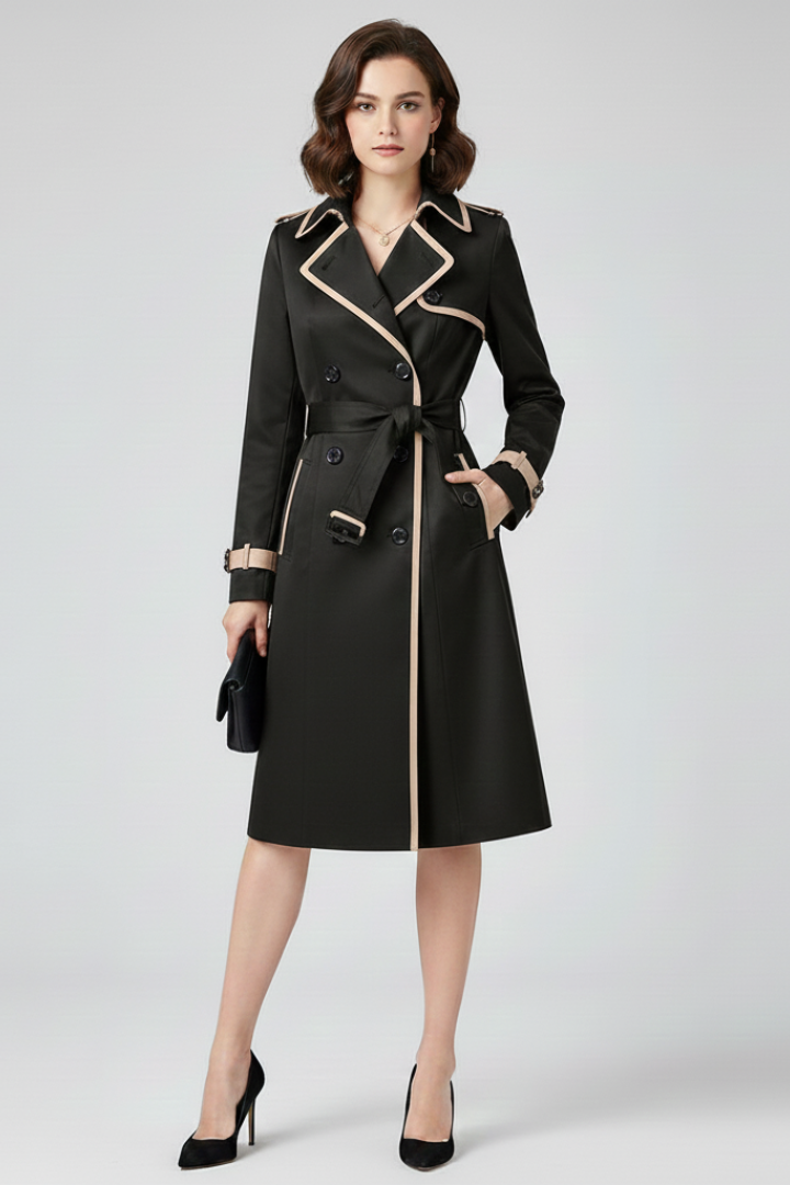Women's Belted Trench Coat with Textured Finish | Classic Everyday Outerwear with Clean Silhouette | Size S-3XL