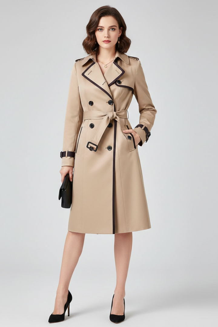 Women's Belted Trench Coat with Textured Finish | Classic Everyday Outerwear with Clean Silhouette | Size S-3XL