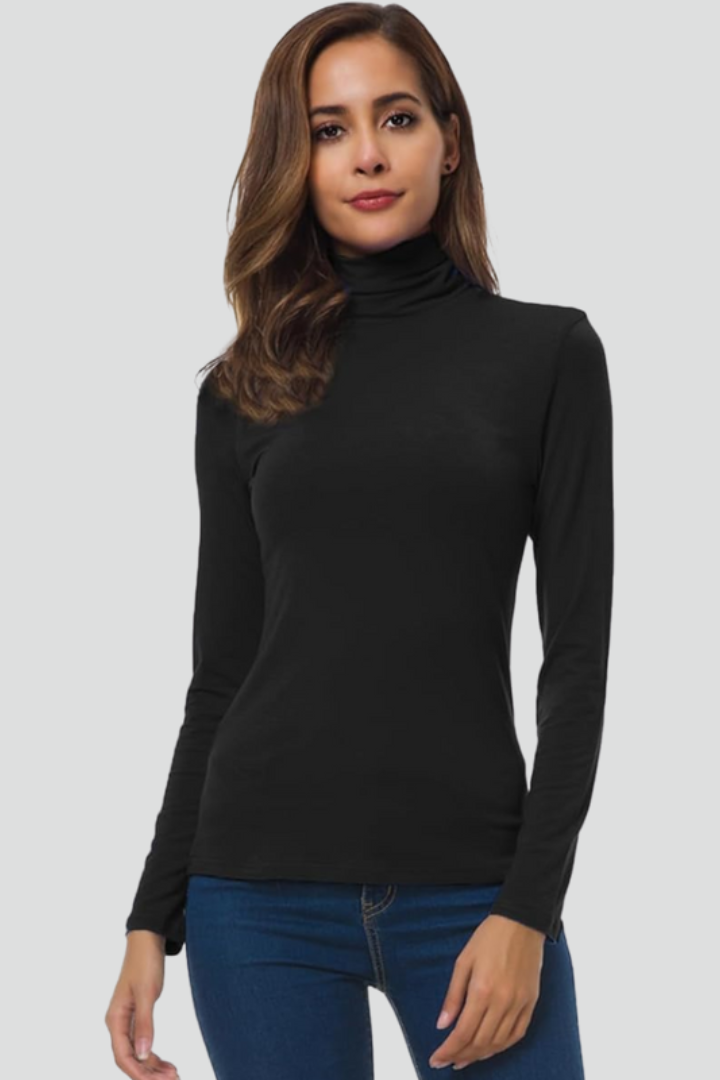 Women's Fitted Turtleneck Sweater with Long Sleeves | Plain Roll Neck Pullover with Straight Hem | Size S-2XL