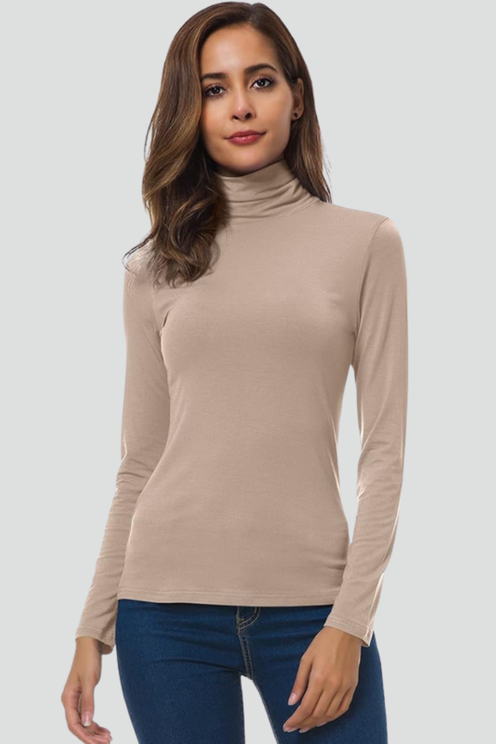 Women's Fitted Turtleneck Sweater with Long Sleeves | Plain Roll Neck Pullover with Straight Hem | Size S-2XL