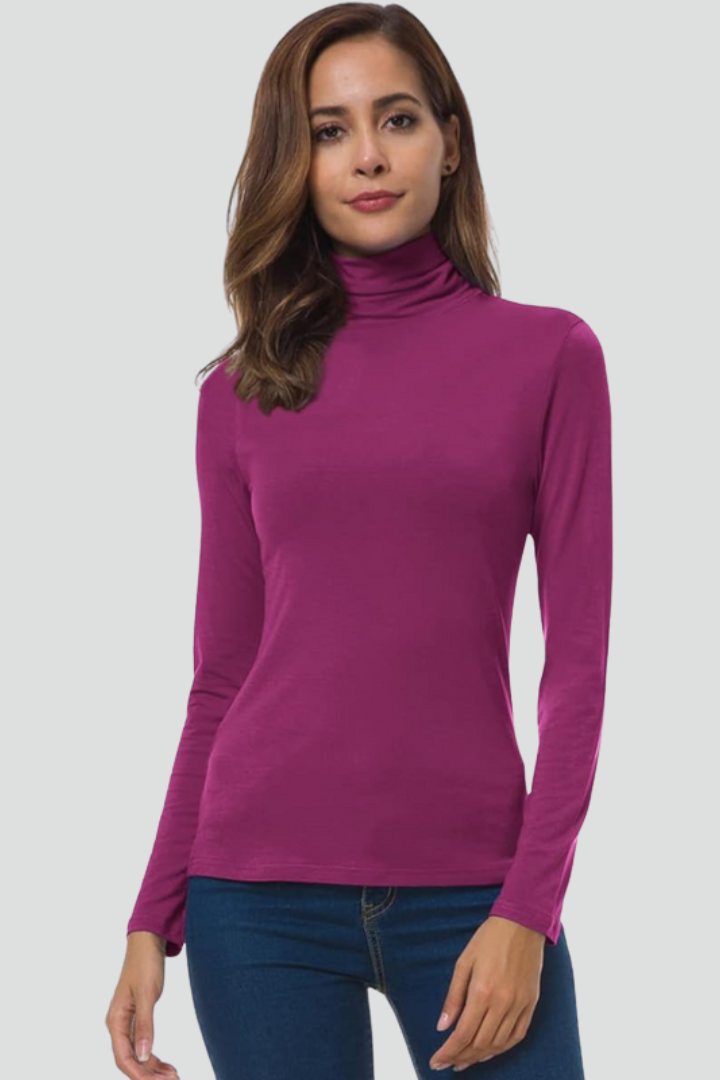 Women's Fitted Turtleneck Sweater with Long Sleeves | Plain Roll Neck Pullover with Straight Hem | Size S-2XL