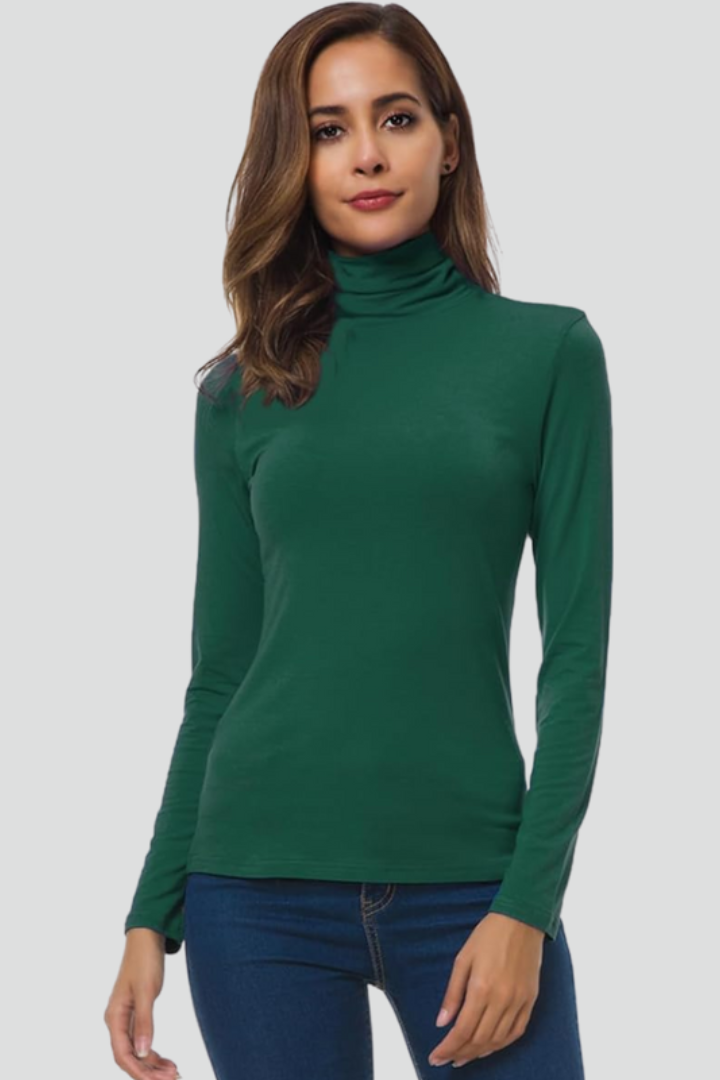 Women's Fitted Turtleneck Sweater with Long Sleeves | Plain Roll Neck Pullover with Straight Hem | Size S-2XL