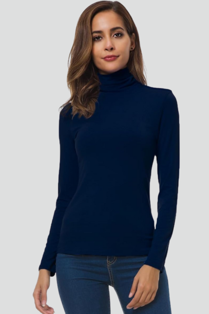 Women's Fitted Turtleneck Sweater with Long Sleeves | Plain Roll Neck Pullover with Straight Hem | Size S-2XL