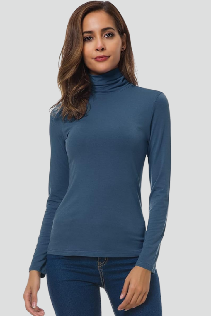 Women's Fitted Turtleneck Sweater with Long Sleeves | Plain Roll Neck Pullover with Straight Hem | Size S-2XL