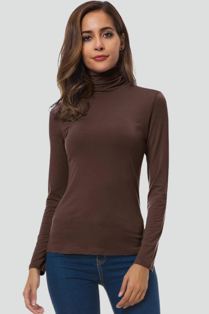 Women's Fitted Turtleneck Sweater with Long Sleeves | Plain Roll Neck Pullover with Straight Hem | Size S-2XL