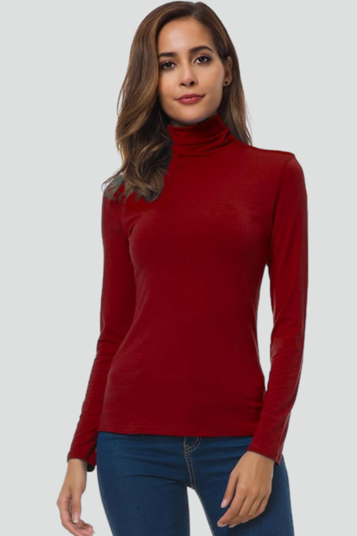 Women's Fitted Turtleneck Sweater with Long Sleeves | Plain Roll Neck Pullover with Straight Hem | Size S-2XL