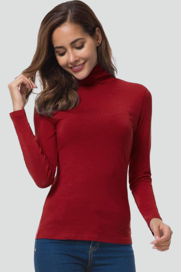 Women's Fitted Turtleneck Sweater with Long Sleeves | Plain Roll Neck Pullover with Straight Hem | Size S-2XL