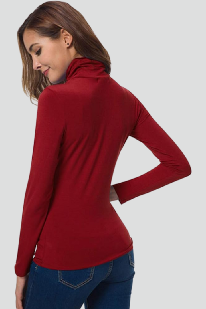 Women's Fitted Turtleneck Sweater with Long Sleeves | Plain Roll Neck Pullover with Straight Hem | Size S-2XL