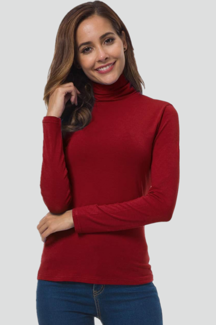 Women's Fitted Turtleneck Sweater with Long Sleeves | Plain Roll Neck Pullover with Straight Hem | Size S-2XL