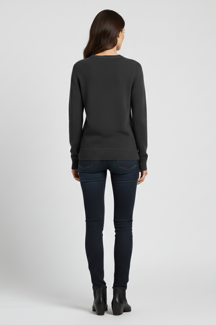 Women's Crew Neck Knit Pullover Sweater with Ribbed Cuffs and Hem | Plain Long Sleeve Knitwear | Size S-3XL