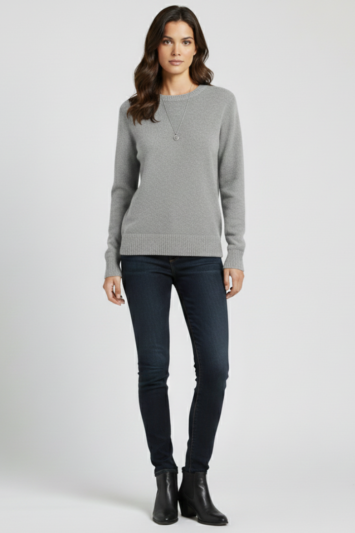 Women's Crew Neck Knit Pullover Sweater with Ribbed Cuffs and Hem | Plain Long Sleeve Knitwear | Size S-3XL