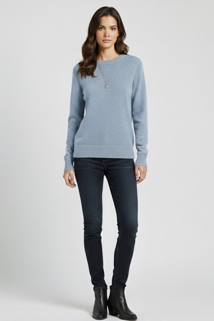 Women's Crew Neck Knit Pullover Sweater with Ribbed Cuffs and Hem | Plain Long Sleeve Knitwear | Size S-3XL