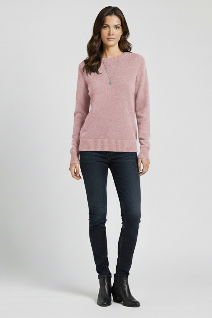 Women's Crew Neck Knit Pullover Sweater with Ribbed Cuffs and Hem | Plain Long Sleeve Knitwear | Size S-3XL