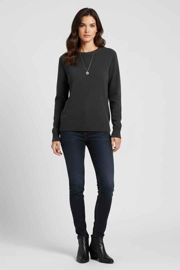 Women's Crew Neck Knit Pullover Sweater with Ribbed Cuffs and Hem | Plain Long Sleeve Knitwear | Size S-3XL