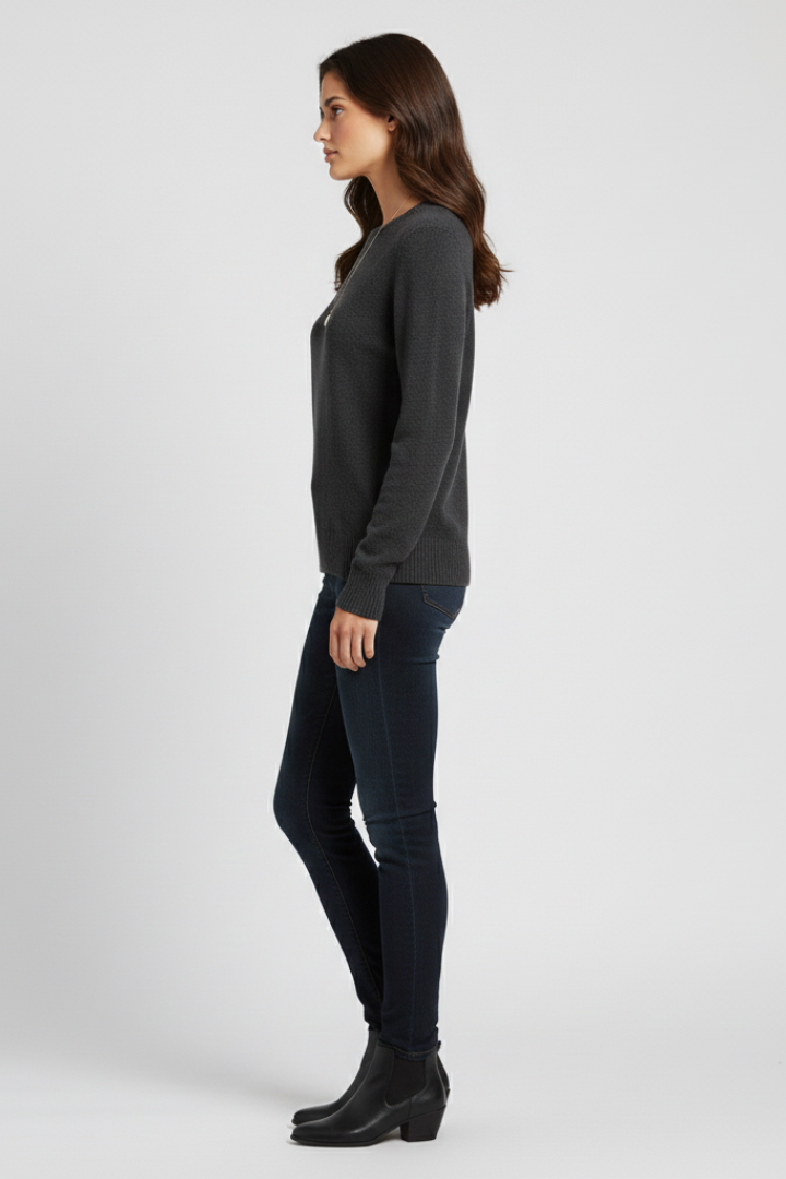 Women's Crew Neck Knit Pullover Sweater with Ribbed Cuffs and Hem | Plain Long Sleeve Knitwear | Size S-3XL