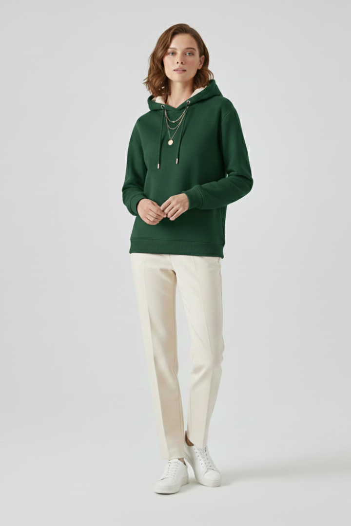 Women's Sherpa Lined Pullover Hoodie with Drawstring and Kangaroo Pocket | Winter Sweatshirt with Ribbed Cuffs | Size XS-3XL