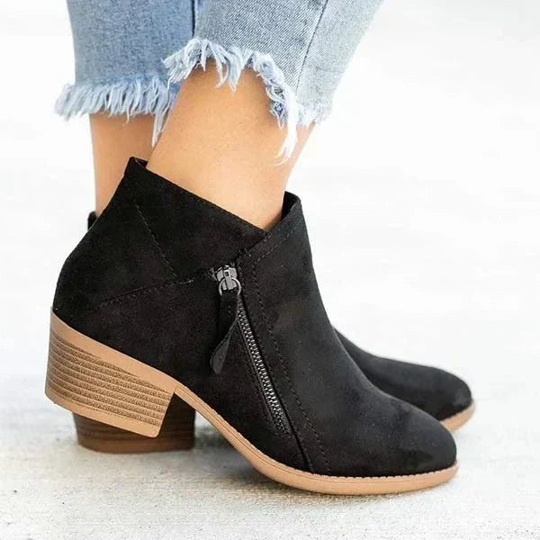 Women's Ankle Boots with Side Zip and Low Heel | Padded Interior, Clean Profile for Work Days | Size 5.5-9