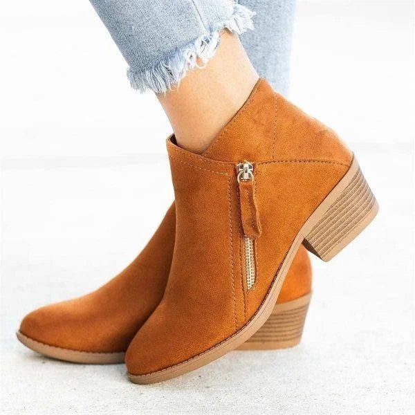 Women's Ankle Boots with Side Zip and Low Heel | Padded Interior, Clean Profile for Work Days | Size 5.5-9
