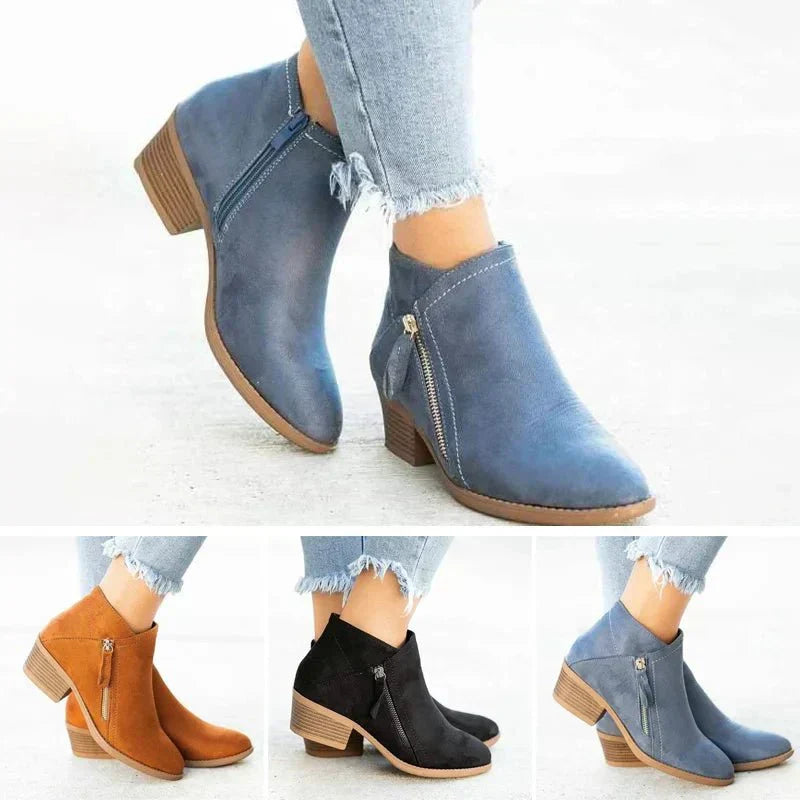 Women's Ankle Boots with Side Zip and Low Heel | Padded Interior, Clean Profile for Work Days | Size 5.5-9