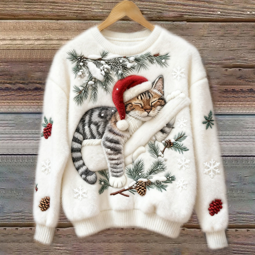 Women's Sweater with Crew Neck and Ribbed Cuffs | Print, Cuffs | For Winter | Size S-5XL