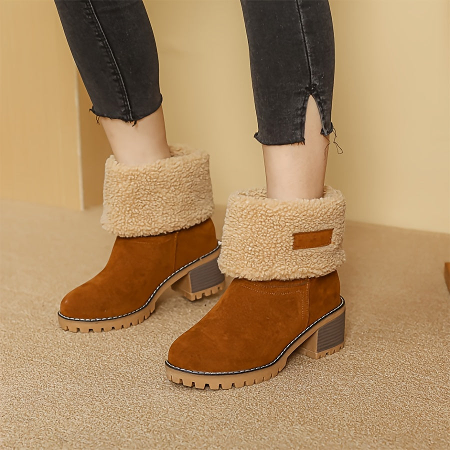 Women's Black Boots with Block Heel and Ankle Height | Cuffs | For Winter | Size 9-9 | Black