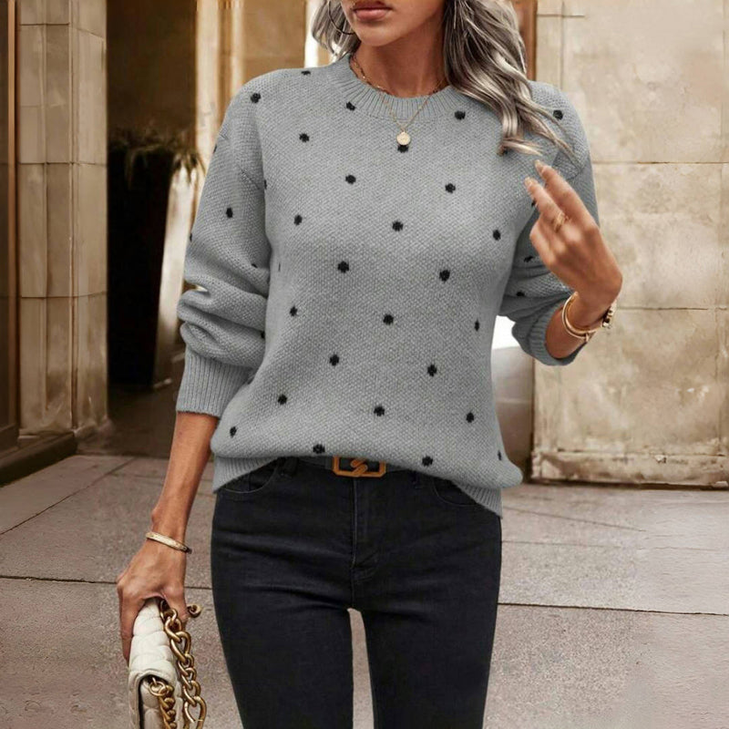 Women's Small Polka Dot Knit Sweater | Lightweight Breathable Pullover with a Relaxed Fit | Size S-XL, 4 Colors