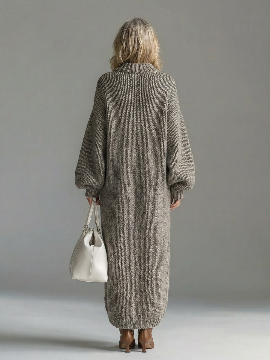 Women's Oversized Knit Sweater Maxi Dress | Chunky Ribbed Knit, Balloon Sleeves, Ankle-Grazing Length | 4 Colors