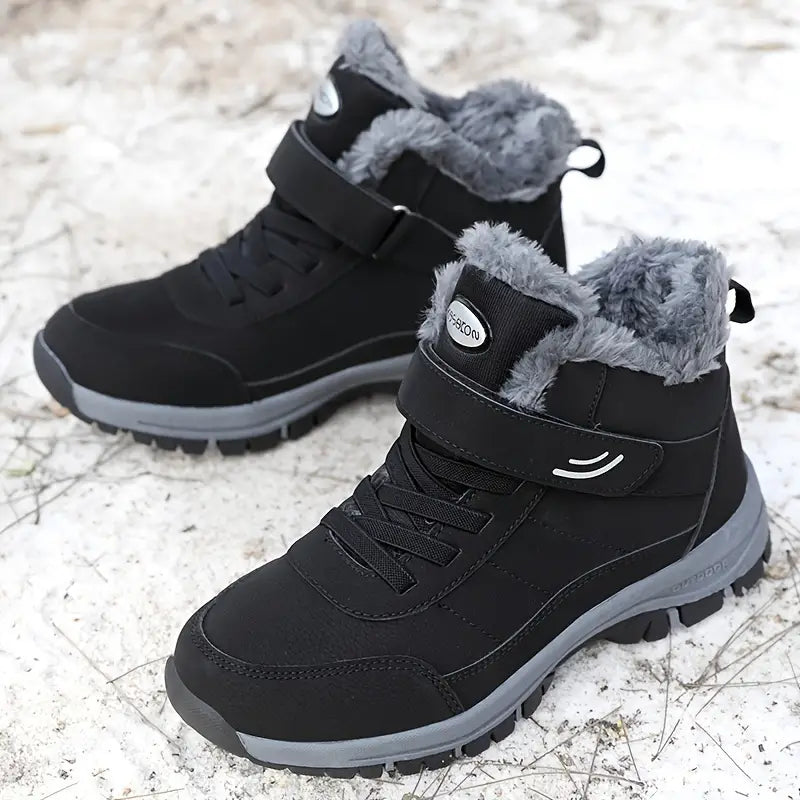 Women's Snow Boots with Plush Lining | Water-Repellent Faux Leather Upper and Strap | Sizes 7-12.5, 3 Colors