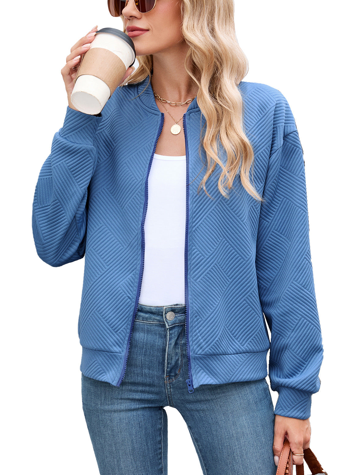 Women's Quilted Bomber Jacket with Stand Collar and Zip Front | Casual Fall Layer with Side Pockets | Size S-5XL