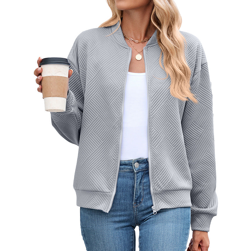 Women's Quilted Bomber Jacket with Stand Collar and Zip Front | Casual Fall Layer with Side Pockets | Size S-5XL