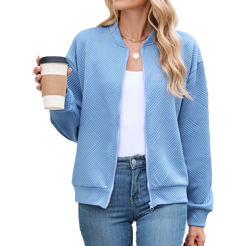 Women's Quilted Bomber Jacket with Stand Collar and Zip Front | Casual Fall Layer with Side Pockets | Size S-5XL