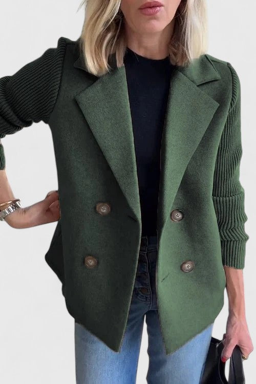 Women's Double-Breasted Tailored Blazer with Soft Contrast Sleeves | Fitted Ladies Jacket for Casual and Dressy Looks | Size XS-3XL