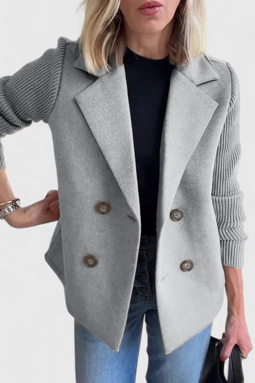Women's Double-Breasted Tailored Blazer with Soft Contrast Sleeves | Fitted Ladies Jacket for Casual and Dressy Looks | Size XS-3XL