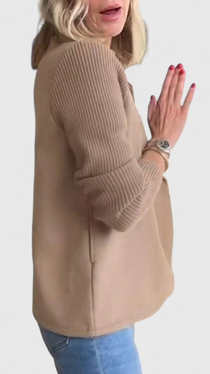 Women's Double-Breasted Tailored Blazer with Soft Contrast Sleeves | Fitted Ladies Jacket for Casual and Dressy Looks | Size XS-3XL