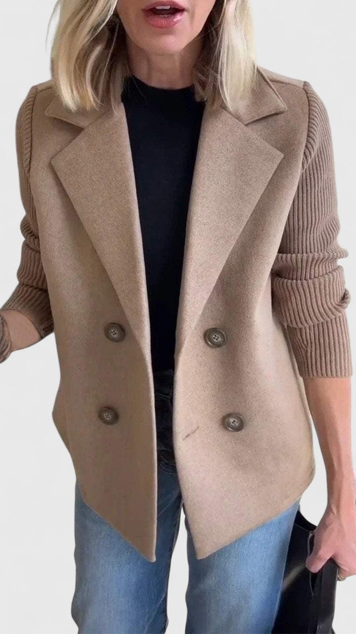 Women's Double-Breasted Tailored Blazer with Soft Contrast Sleeves | Fitted Ladies Jacket for Casual and Dressy Looks | Size XS-3XL