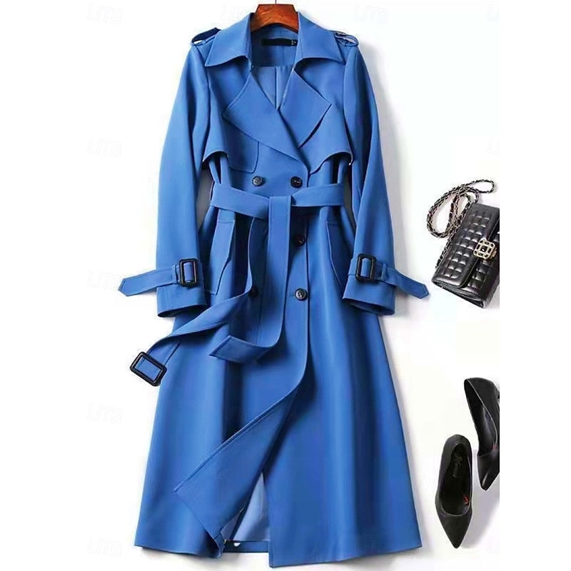 Women's Trench Coat with Waist Belt | Size S-4XL | Khaki, Blue, Black, Beige, Navy Blue, Red and 1 more