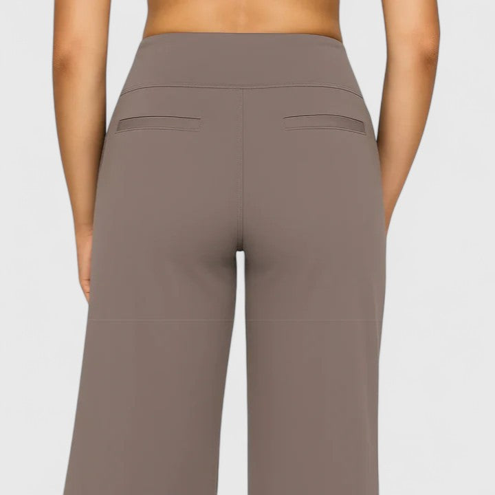 Women's Wide Waistband Pants with Deep Side Pockets | Slip-On Everyday Trousers without Buttons or Zipper | Size S-2XL
