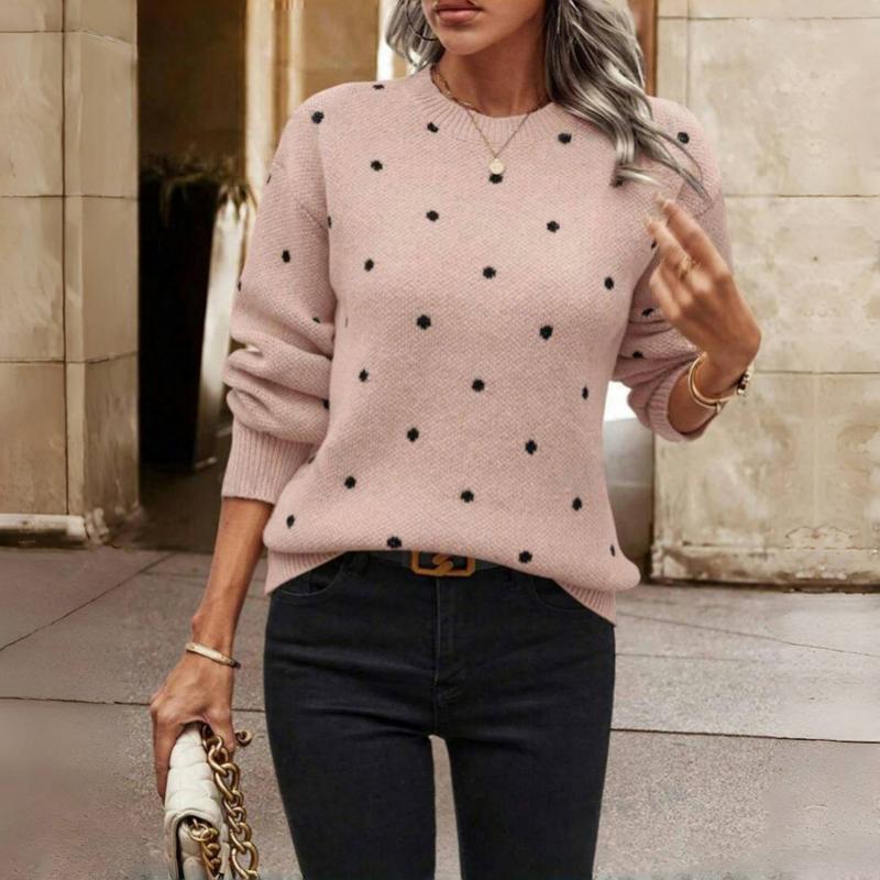 Women's Small Polka Dot Knit Sweater | Lightweight Breathable Pullover with a Relaxed Fit | Size S-XL, 4 Colors