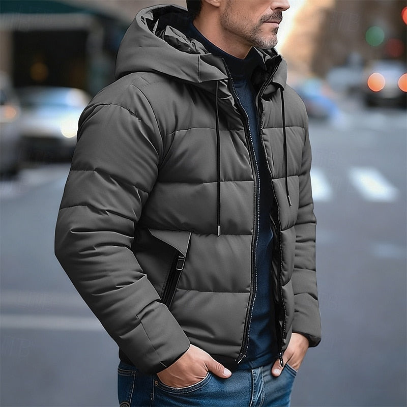 Women's Puffer Jacket with Quilted Panels and Hood | Zip Closure, Drawstring, Pockets | For Winter | Size M-L