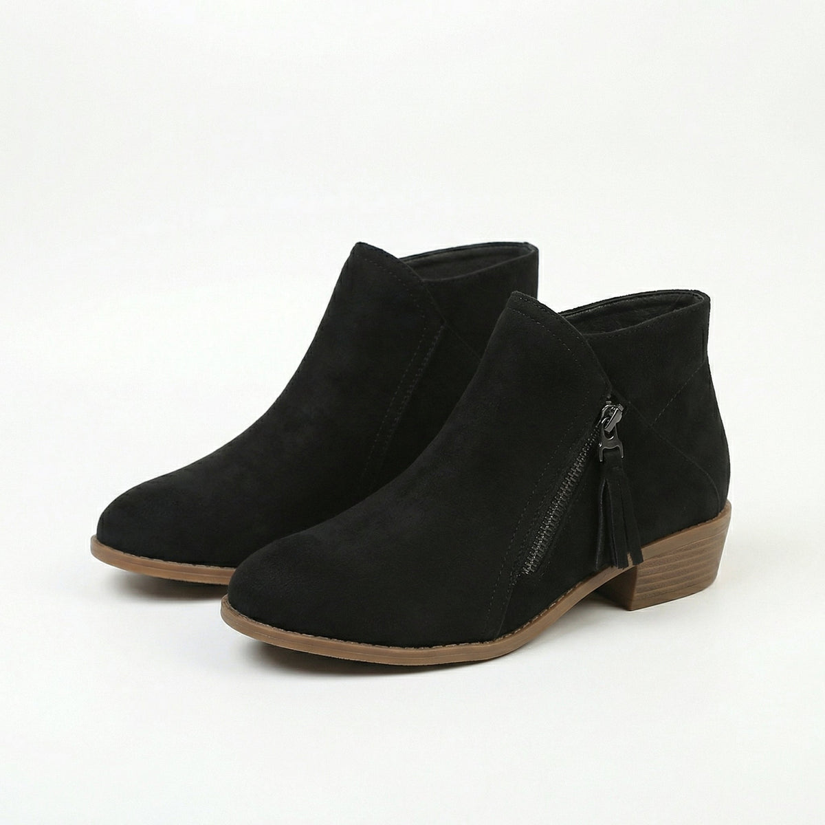 Women's Faux Suede Ankle Boots | Low Block Heel Booties, Side Zip with Tassel Pull for Fall | Size 5.5-10.5, 4 Colors